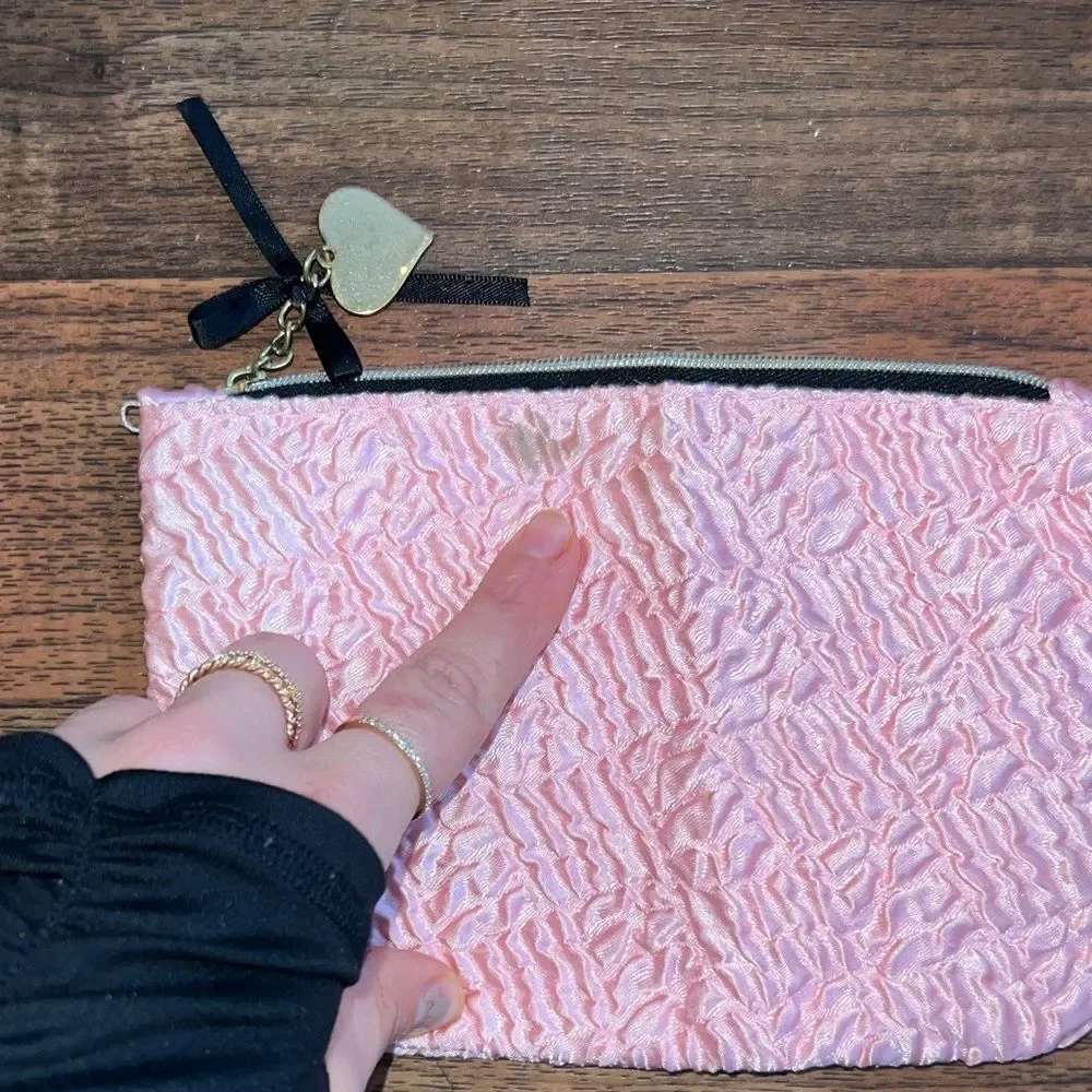 Ipsy Pink Textured Cosmetic Bag with Heart Charm